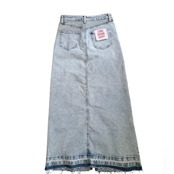 CELEBRITY PINK Acid wash long denim jean skirt slit cotton  boho Chic 3/26 - Picture 2 of 12